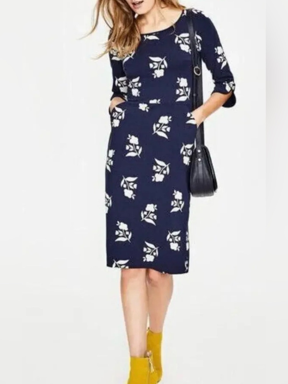 Boden Jessie Navy Floral Jersey Midi Dress Womens Size 6 P
